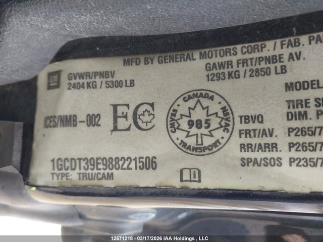 Продаж на аукціоні авто 2008 Chevrolet Colorado Lt, vin: 1GCDT39E988221506, номер лоту: 12571218