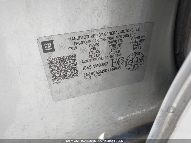 1G1BE5SM5K7144945 Chevrolet CRUZE LT