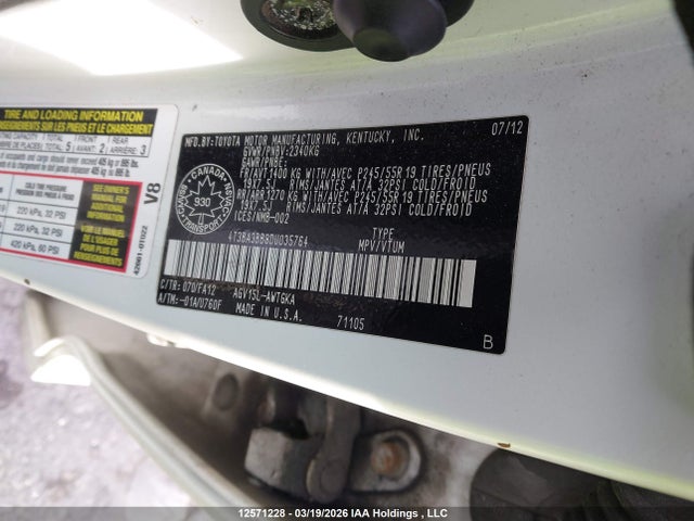 12571228 :رقم المزاد ، 4T3BA3BB8DU035764 vin ، 2013 Toyota Venza مزاد بيع