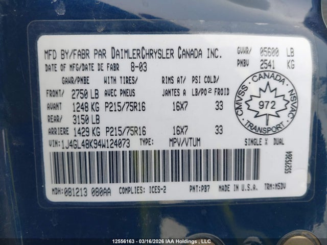 Продаж на аукціоні авто 2004 Jeep Liberty Sport, vin: 1J4GL48K94W124073, номер лоту: 12556163