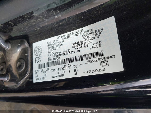 1FTEW1E4XLKE76190 Ford F-150 Lariat