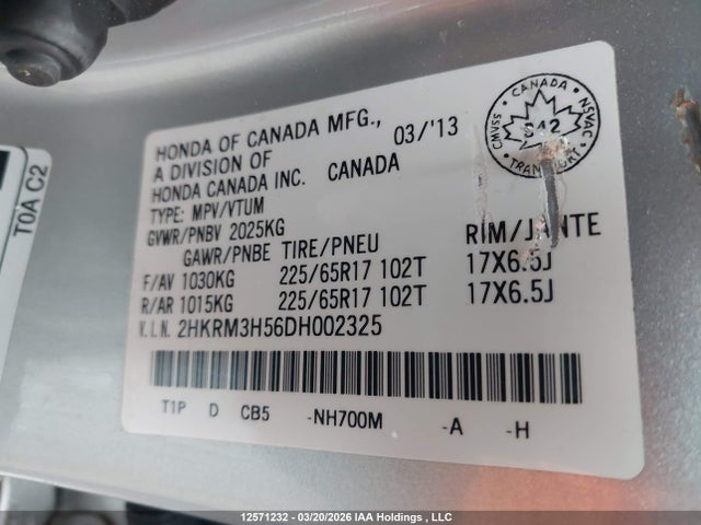 Продаж на аукціоні авто 2013 Honda Cr-v Ex, vin: 2HKRM3H56DH002325, номер лоту: 12571232