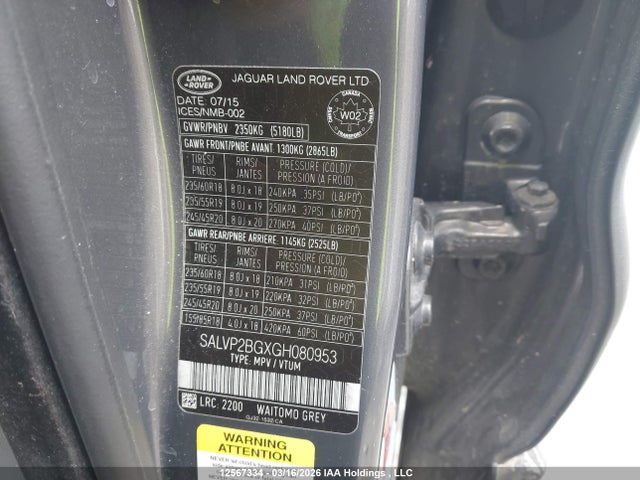 Land Rover Range Rover Evoque Se 2016 SALVP2BGXGH080953 Image 18