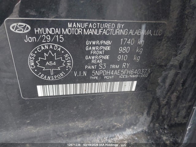Aukcja sprzedaży 2015 Hyundai Elantra Se/sport/limited, vin: 5NPDH4AE5FH640373, numer aukcji: 12571236