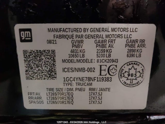 1GC4YNE78NF119383 Chevrolet Silverado K2500 Heavy Duty Lt