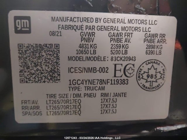 1GC4YNE78NF119383 Chevrolet Silverado K2500 Heavy Duty Lt