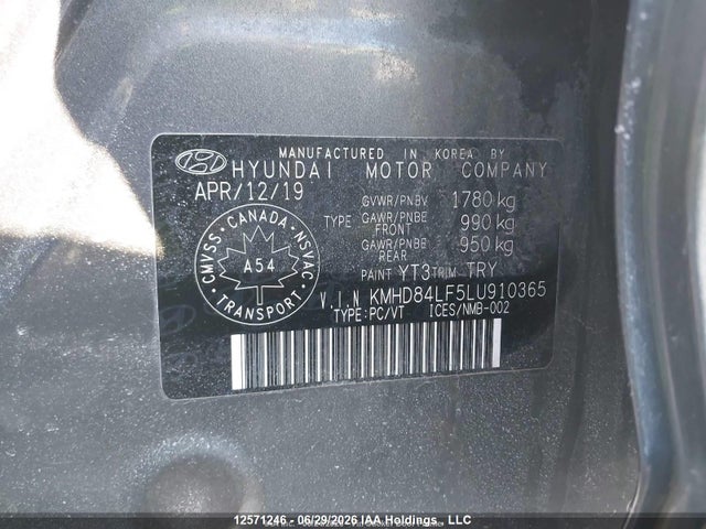 12571246 :رقم المزاد ، KMHD84LF5LU910365 vin ، 2020 Hyundai Elantra Preferred With Sun And Safety Package Auto Ivt مزاد بيع