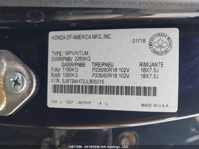 5J8TB4H72JL805015 Acura Rdx Advance