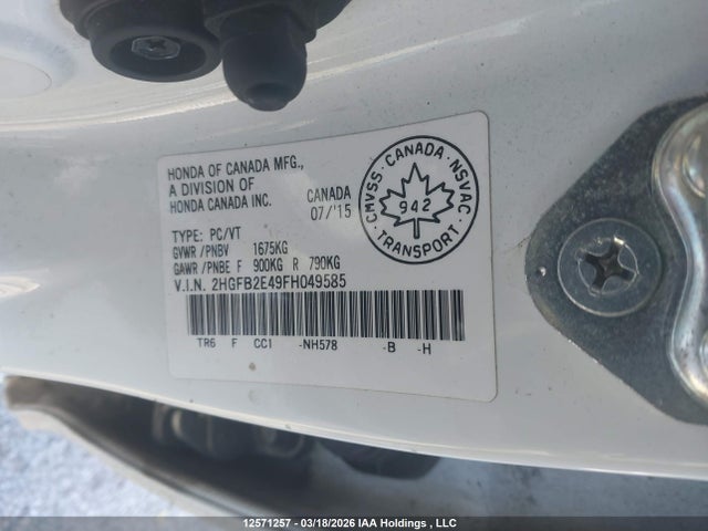Продажа на аукционе авто 2015 Honda Civic Lx, vin: 2HGFB2E49FH049585, номер лота: 12571257