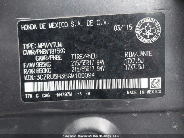 3CZRU5H36GM100094 Honda HR-V