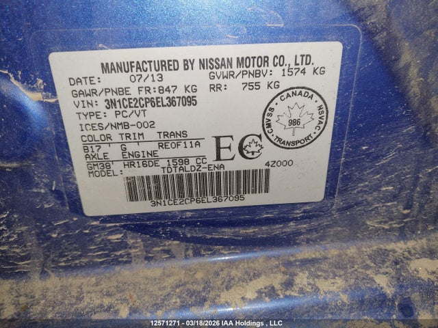 Aukcja sprzedaży 2014 Nissan Versa Note S/s Plus/sv/sl, vin: 3N1CE2CP6EL367095, numer aukcji: 12571271