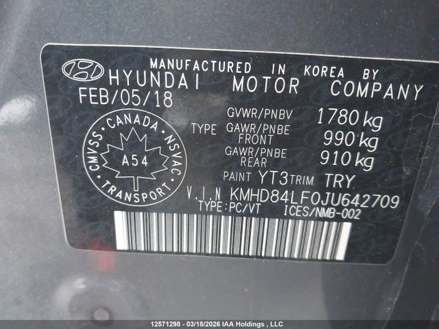 KMHD84LF0JU642709 Hyundai Elantra Sel/value/limited