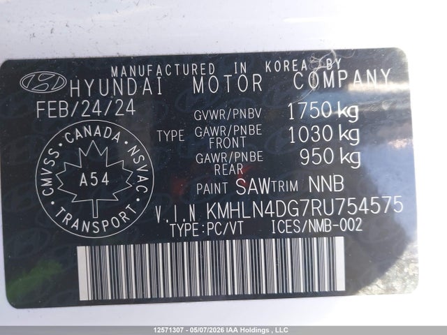 2024 Hyundai Elantra Luxury მანქანა იყიდება აუქციონზე, vin: KMHLN4DG7RU754575, აუქციონის ნომერი: 12571307