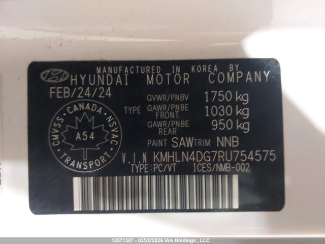 2024 Hyundai Elantra Luxury მანქანა იყიდება აუქციონზე, vin: KMHLN4DG7RU754575, აუქციონის ნომერი: 12571307