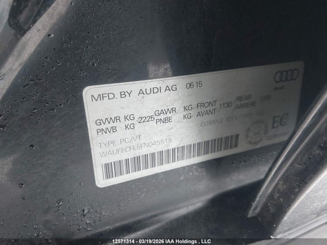 Продаж на аукціоні авто 2015 Audi A4 Premium Plus, vin: WAUFFCFL5FN045519, номер лоту: 12571314