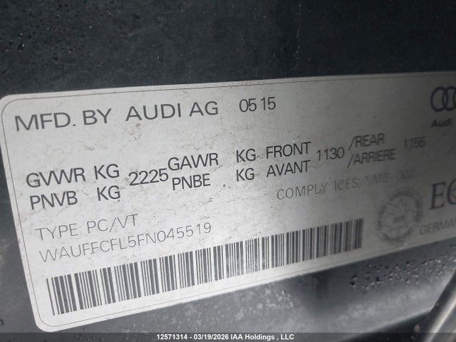 Продаж на аукціоні авто 2015 Audi A4 Premium Plus, vin: WAUFFCFL5FN045519, номер лоту: 12571314