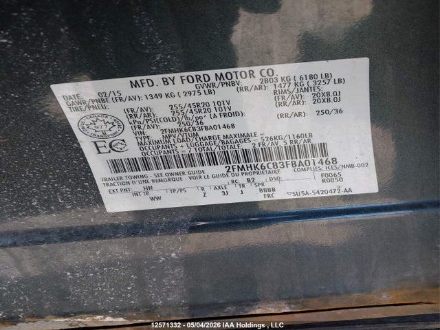 Ford FLEX SEL 2015 2FMHK6C83FBA01468 Image 9