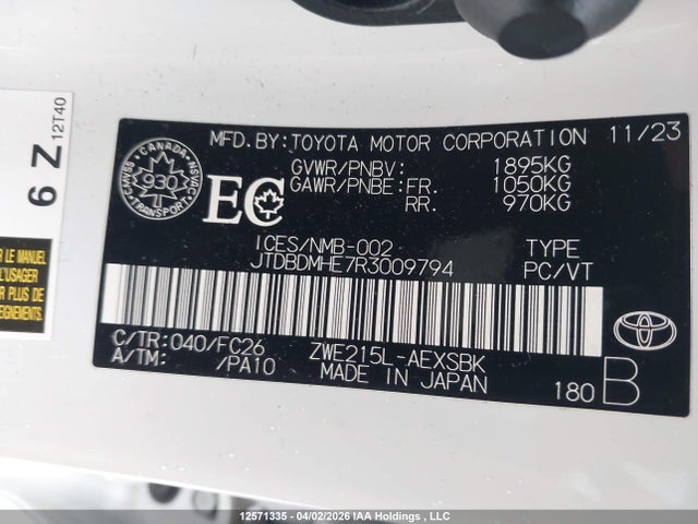 JTDBDMHE7R3009794 Toyota Corolla Hybrid