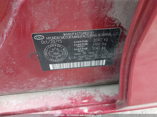 5NPE24AF0GH327344 Hyundai SONATA SE