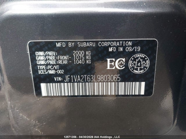 JF1VA2T63L9803065 Subaru Wrx Sti Limited