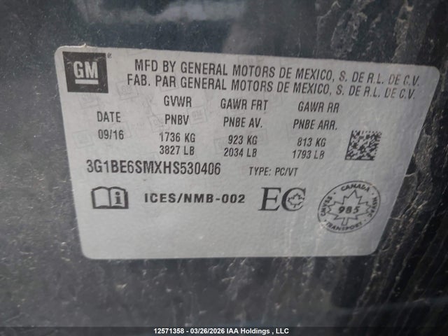 3G1BE6SMXHS530406 Chevrolet Cruze