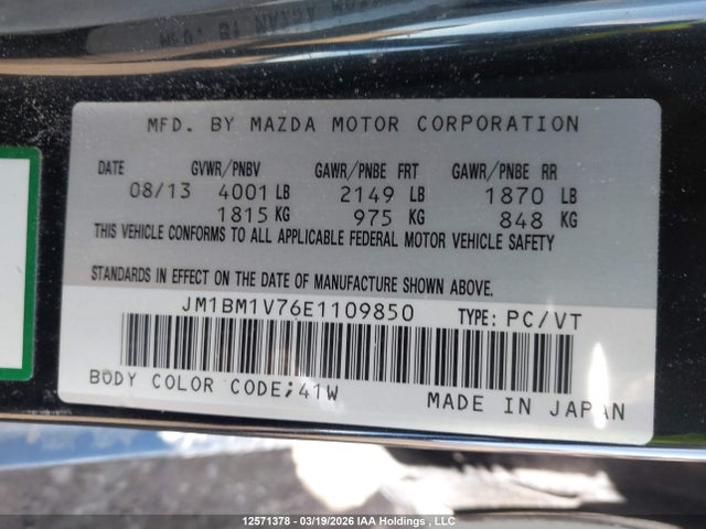 JM1BM1V76E1109850 Mazda Mazda3 Gs-sky