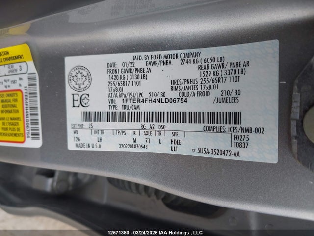 Продажа на аукционе авто 2022 Ford Ranger Xlt, vin: 1FTER4FH4NLD06754, номер лота: 12571380
