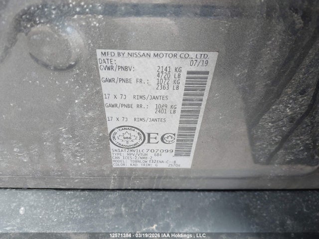 5N1AT2MV1LC707099 Nissan Rogue S/sl/sv