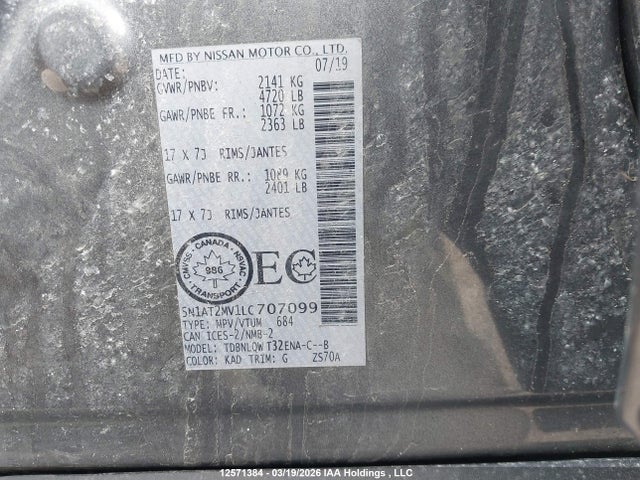 5N1AT2MV1LC707099 Nissan Rogue S/sl/sv