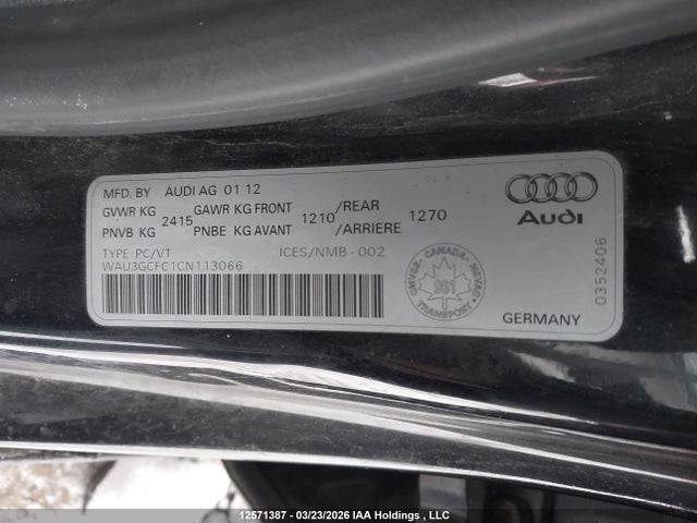 Aukcja sprzedaży 2012 Audi A7 Prestige, vin: WAU3GCFC1CN113066, numer aukcji: 12571387