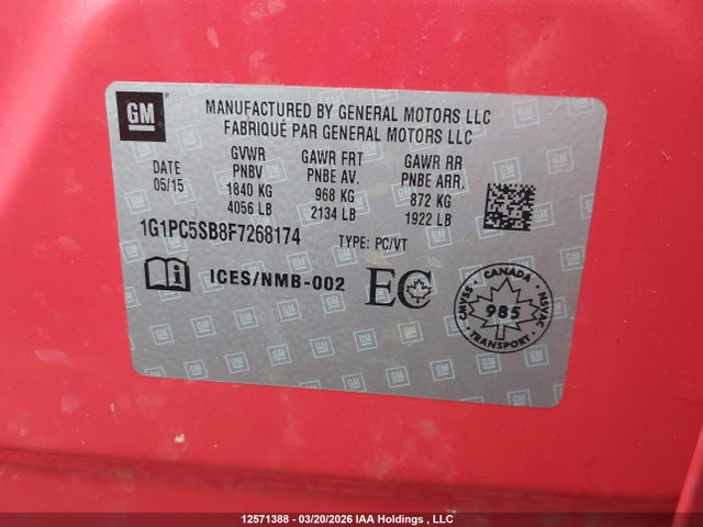1G1PC5SB8F7268174 Chevrolet CRUZE LT