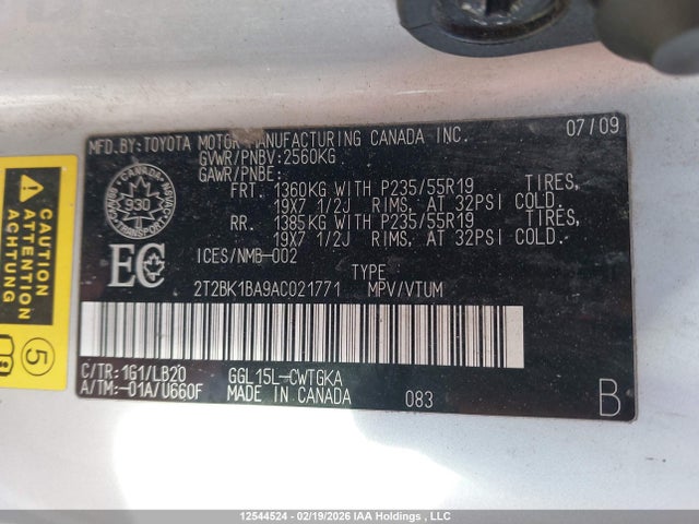 Auction sale of the 2010 Lexus Rx 350, vin: 2T2BK1BA9AC021771, lot number: 12544524