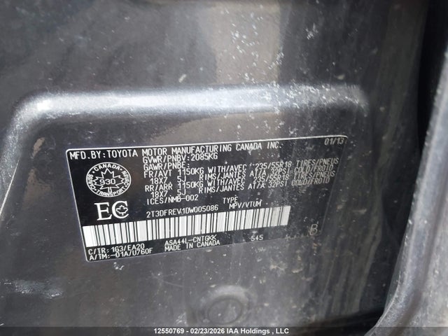 12550769 :رقم المزاد ، 2T3DFREV1DW005086 vin ، 2013 Toyota Rav4 Limited مزاد بيع