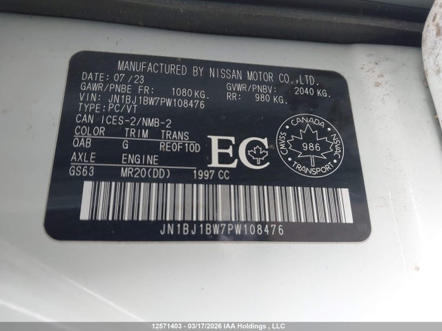 JN1BJ1BW7PW108476 Nissan Qashqai Sl/sv