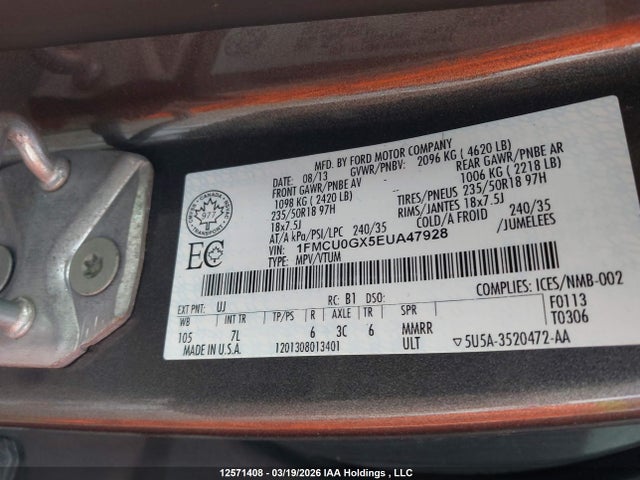 1FMCU0GX5EUA47928 Ford ESCAPE SE