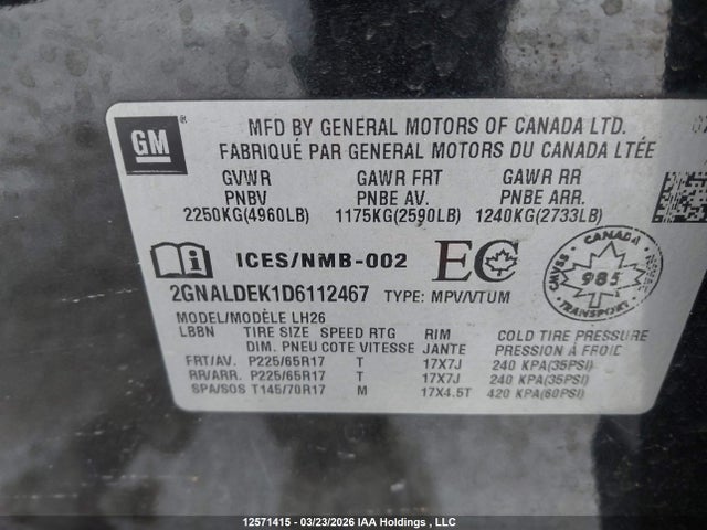 Продаж на аукціоні авто 2013 Chevrolet Equinox Lt, vin: 2GNALDEK1D6112467, номер лоту: 12571415