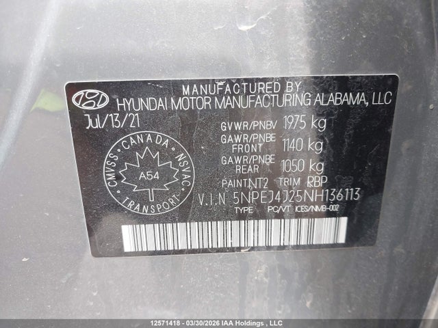 5NPEJ4J25NH136113 Hyundai Sonata Sport 1.6t 4dr