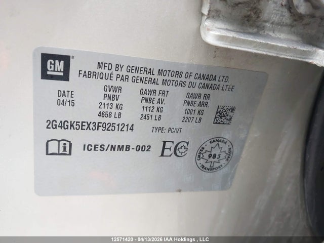 Aukcja sprzedaży 2015 Buick Regal, vin: 2G4GK5EX3F9251214, numer aukcji: 12571420