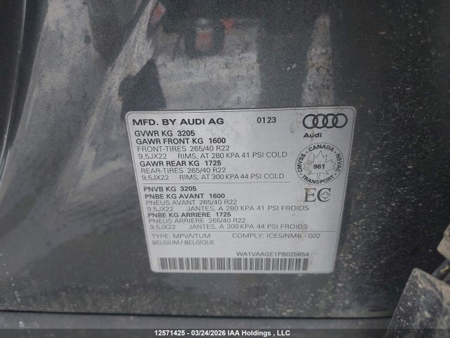 2023 Audi E-tron Chronos მანქანა იყიდება აუქციონზე, vin: WA1VAAGE1PB025654, აუქციონის ნომერი: 12571425