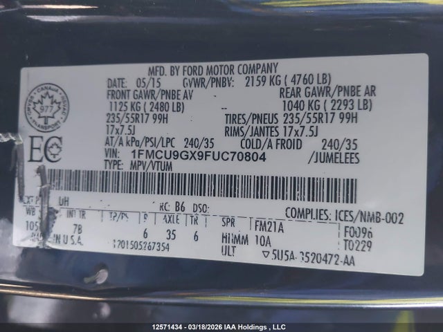 Aukcja sprzedaży 2015 Ford Escape, vin: 1FMCU9GX9FUC70804, numer aukcji: 12571434