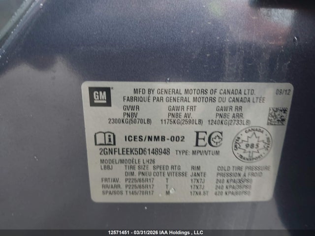 2013 Chevrolet Equinox მანქანა იყიდება აუქციონზე, vin: 2GNFLEEK5D6148948, აუქციონის ნომერი: 12571451
