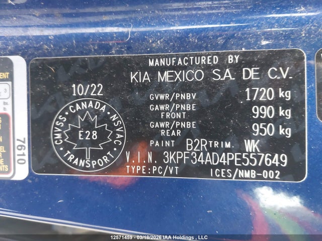 12571459 :رقم المزاد ، 3KPF34AD4PE557649 vin ، 2023 Kia Forte Ex/ex Premium/ex+/gt-line مزاد بيع