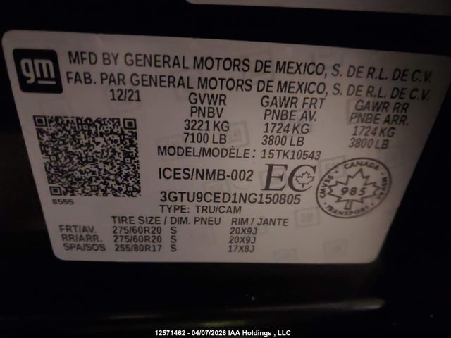 3GTU9CED1NG150805 GMC Sierra Limited K1500 Elevation