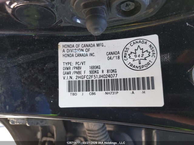 2018 Honda Civic Lx მანქანა იყიდება აუქციონზე, vin: 2HGFC2F51JH024077, აუქციონის ნომერი: 12571477