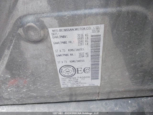 5N1AT2MT6HC740606 Nissan ROGUE S/SV
