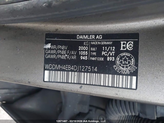12571487 :رقم المزاد ، WDDMH4EB4DJ127514 vin ، 2013 Mercedes-benz B 250 Sports Tourer مزاد بيع