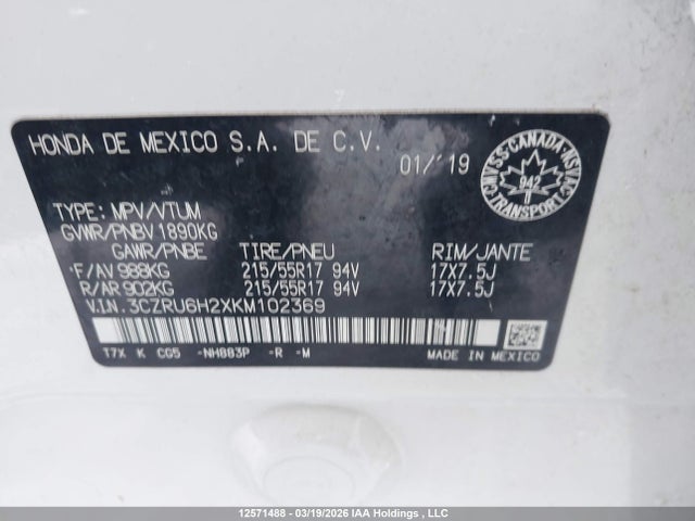 3CZRU6H2XKM102369 Honda HR-V SPORT