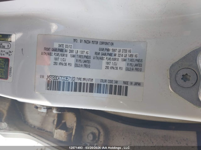 Продажа на аукционе авто 2012 Mazda Cx-9 Gs, vin: JM3TB3CA7C0357183, номер лота: 12571493