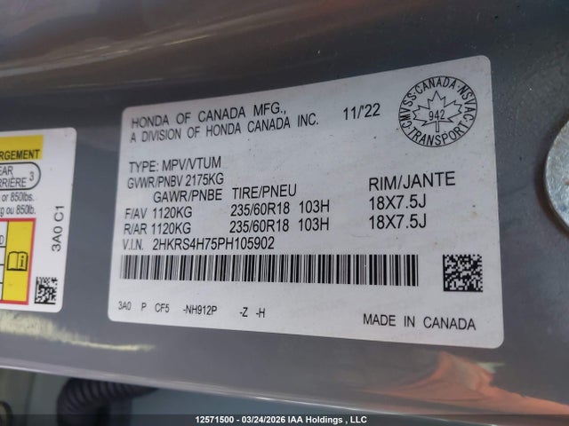 Продаж на аукціоні авто 2023 Honda Cr-v Ex-l, vin: 2HKRS4H75PH105902, номер лоту: 12571500
