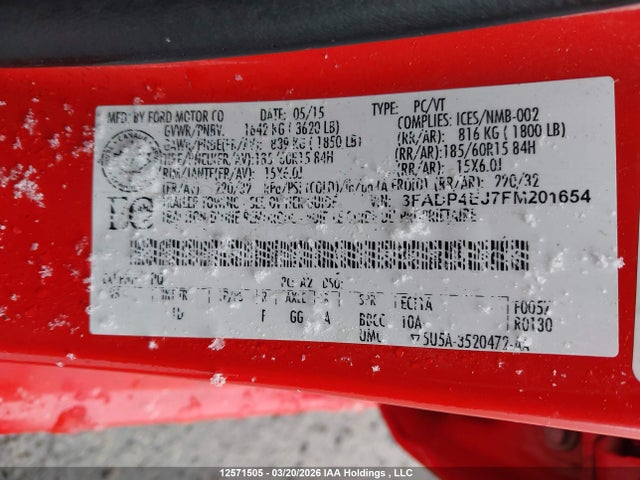 2015 Ford Fiesta Se მანქანა იყიდება აუქციონზე, vin: 3FADP4EJ7FM201654, აუქციონის ნომერი: 12571505